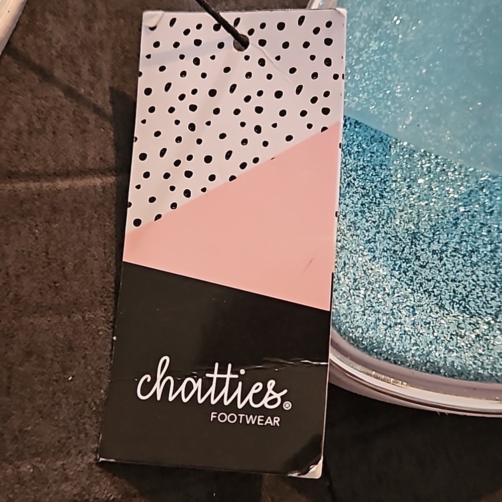 Chatties Footwear Pastel Blue Sparkle Glitter Slip-on White Sole Sandal Size 5/6 - Picture 6 of 8